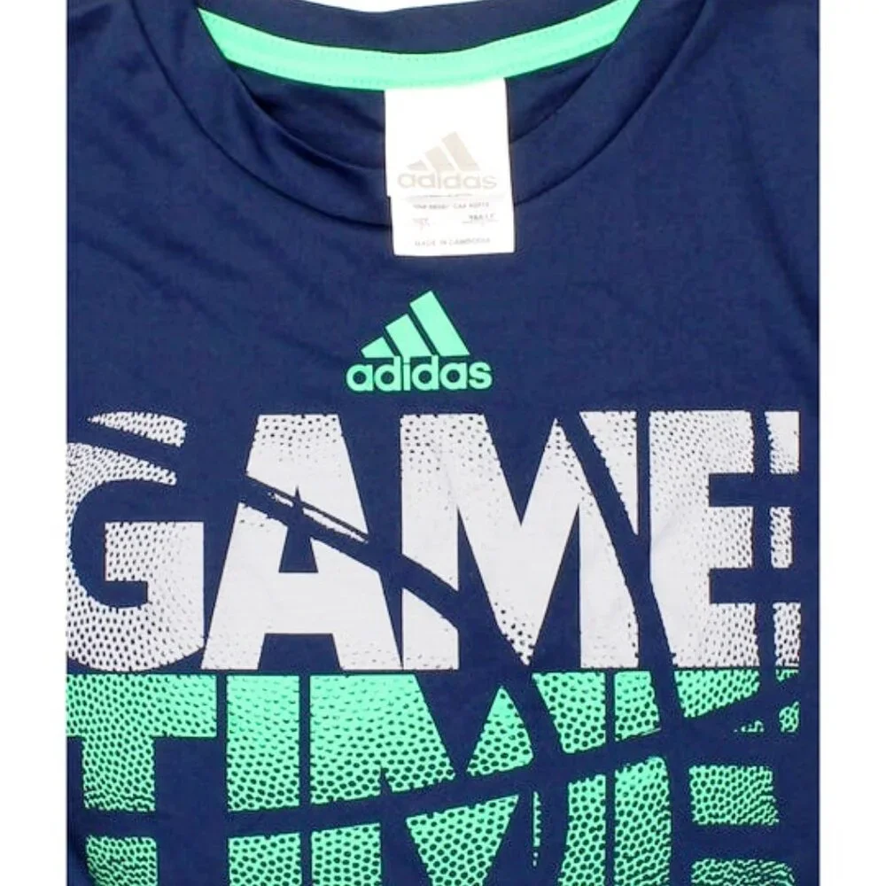 ADIDAS- Climate Boy's "Game Time" Graphic- Long Sleeve Tee- Blue- (Size 4T) - Picture 4 of 5